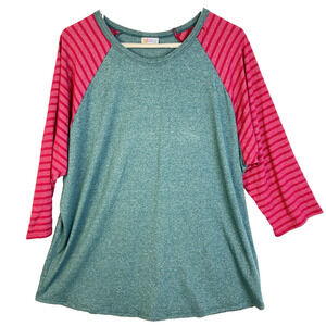 LulaRoe Randy Baseball Shirt Women 3XL Heather and Pink 3/4 Sleeves Comfort